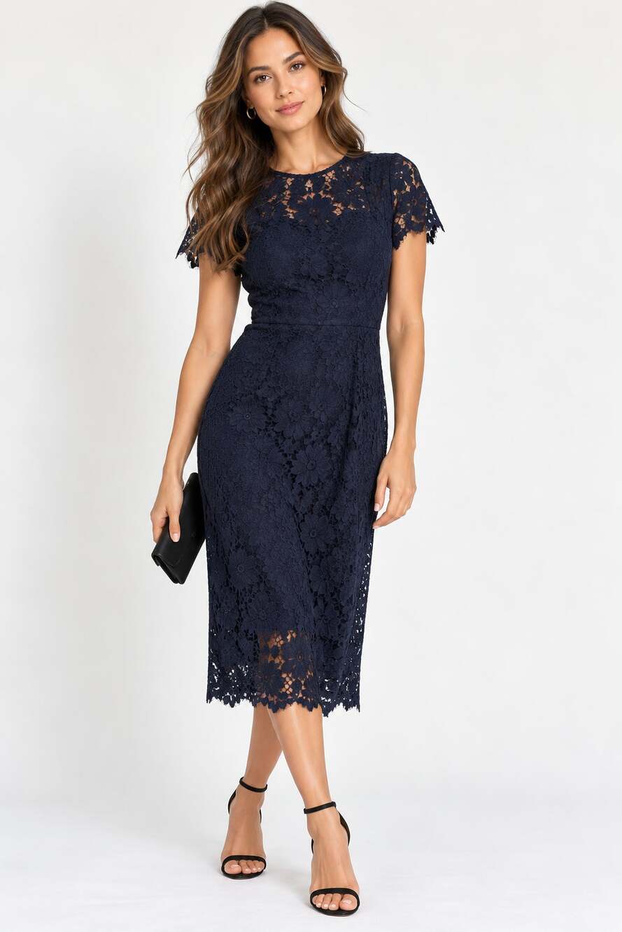 NSR Revolve Blue Lace Midi Sheath Dress Womens M Formal Preppy Date Night Classy
